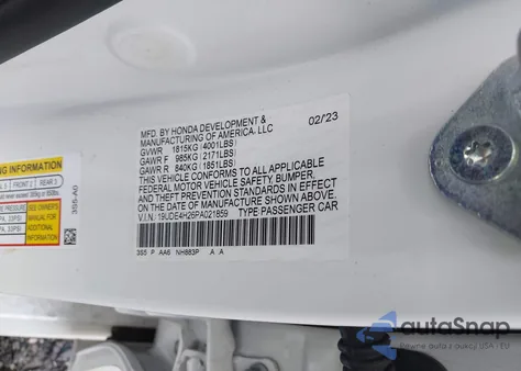 2023 Acura Integra z USA, uszkodzony, nr VIN 19UDE4H26PA021859